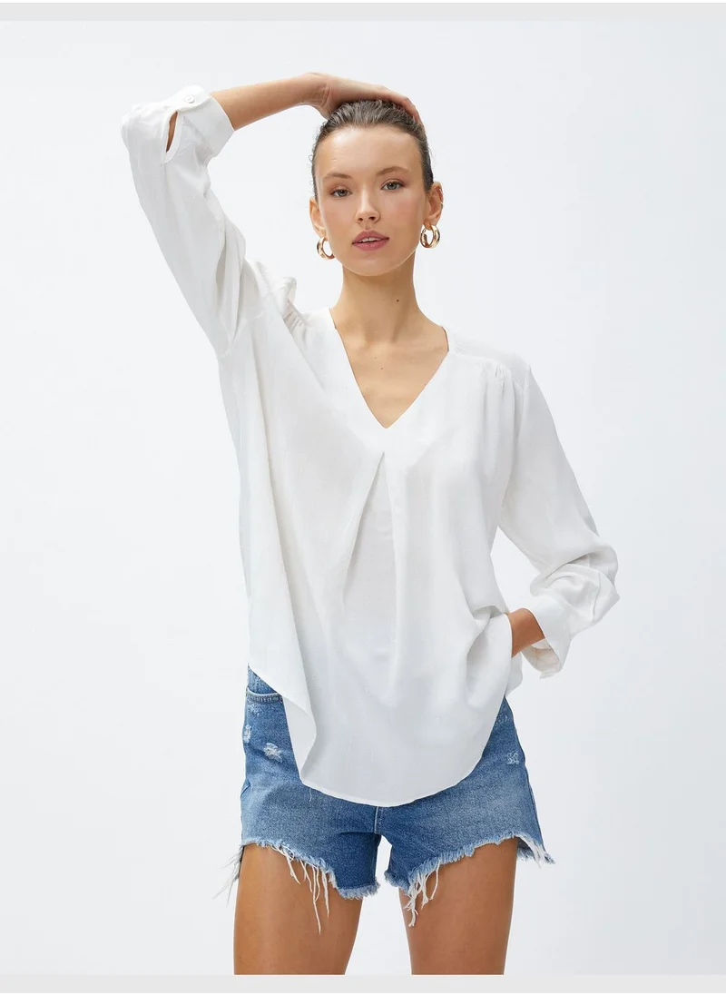 KOTON V Neck 3/4 Sleeve Viscose Blouse