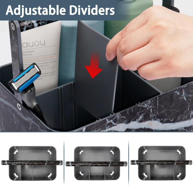 BYUNER Plastic Shower Caddy Dorm: Portable Bathroom Caddy Organizer for College with Handle and Adjustable Divider, Utility Hard Shower Basket Bath Tote for Toiletry, Shampoo, Soap (Black Marble) - Image 4
