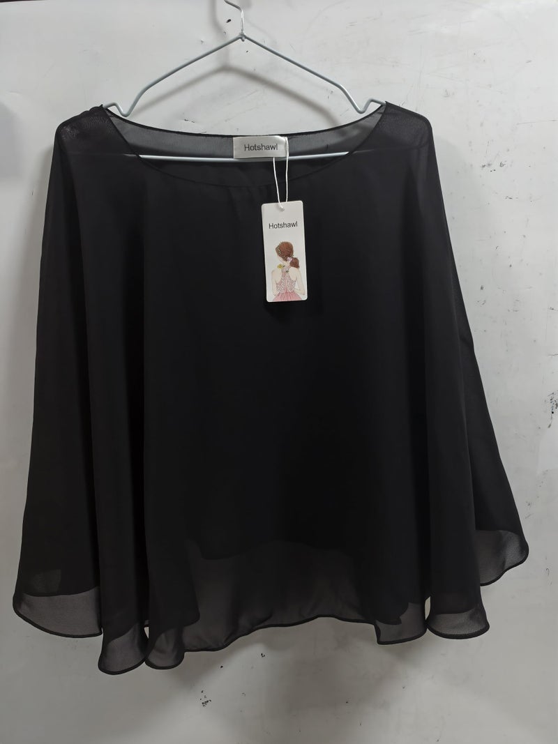 Hotshawl Casual Chiffon Cape Soft Shawl Sheer Shrugs Poncho Capelets shawls and Wraps for Women (Black) - Image 3