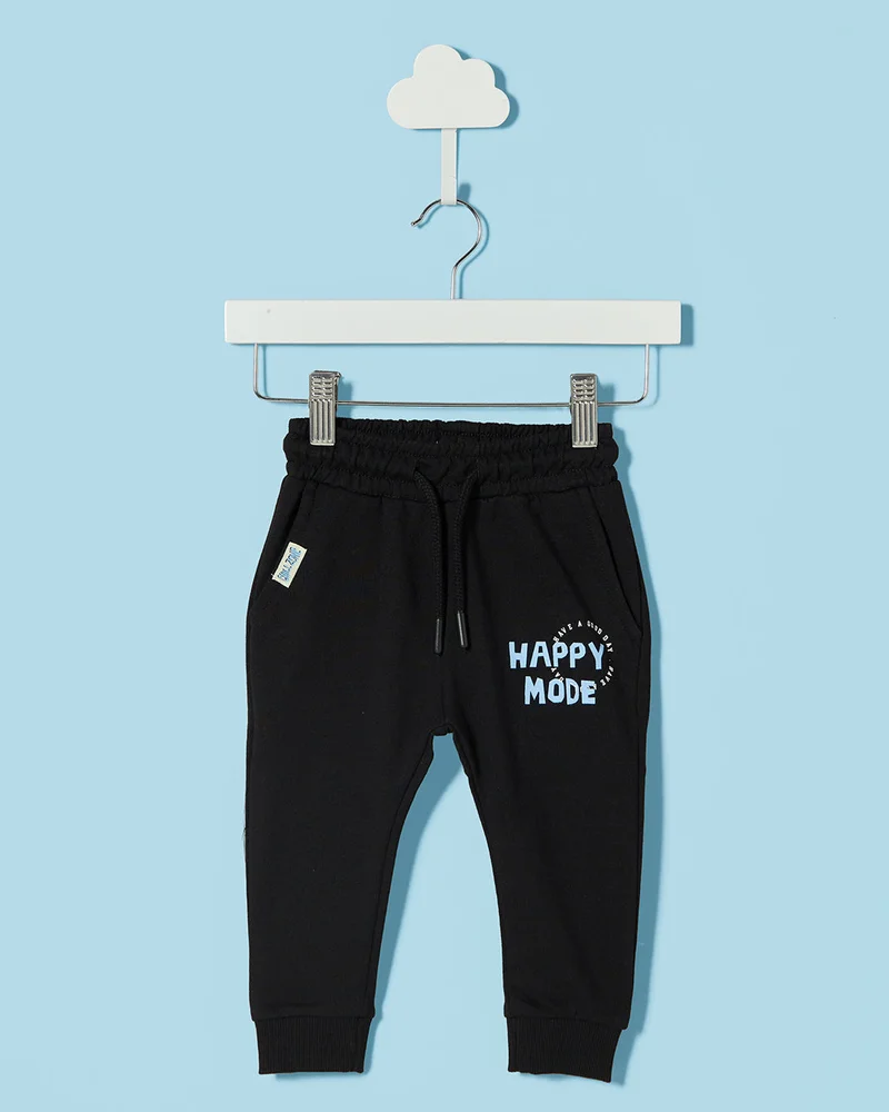 REDTAG Infant Boys Black Graphic Jogger Pants