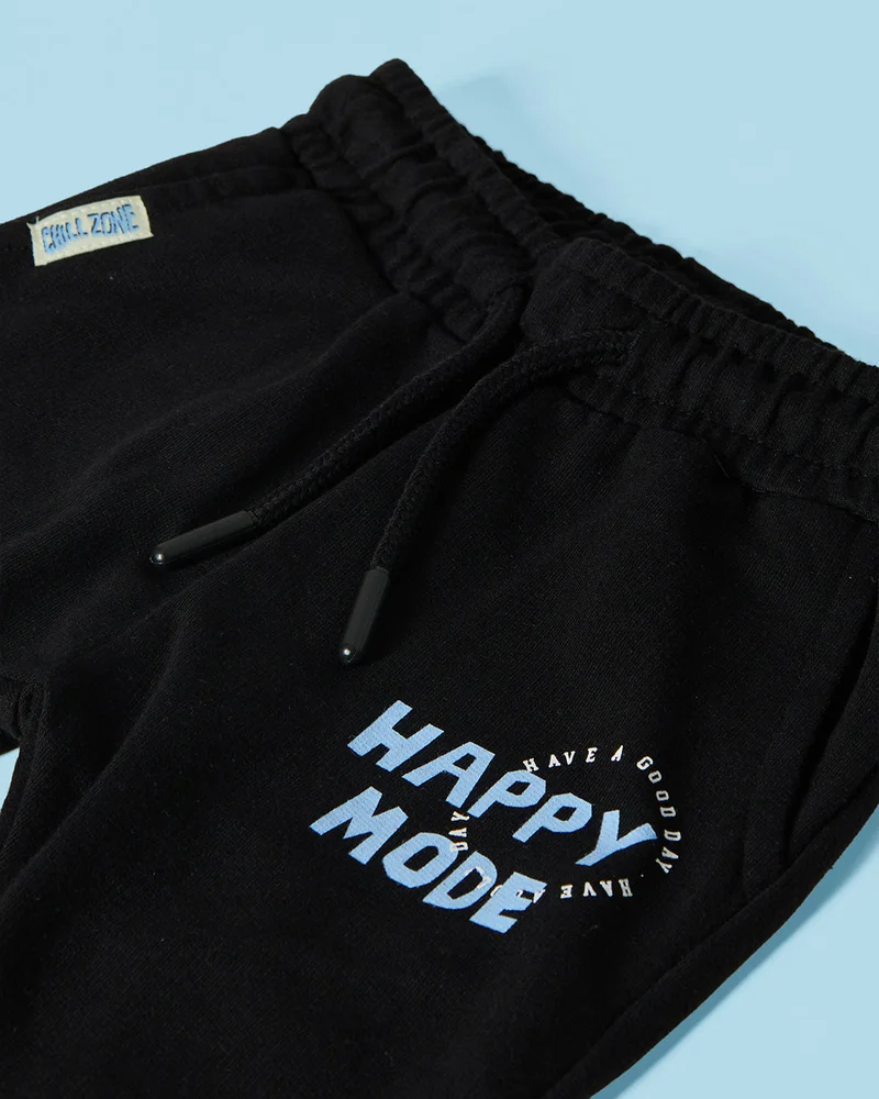 REDTAG Infant Boys Black Graphic Jogger Pants