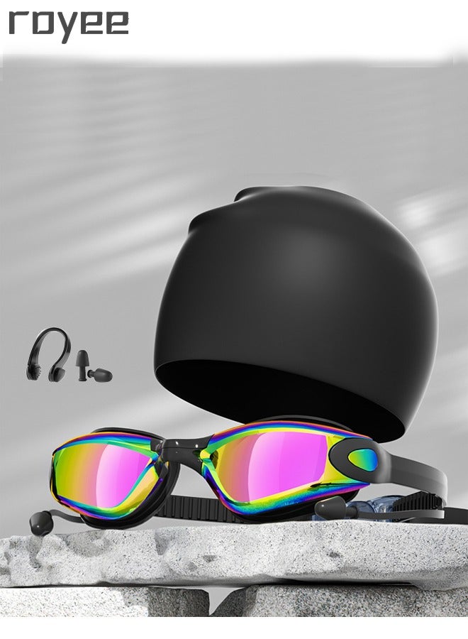 Royee 4Pcs Adult Anti Fog Goggles+Silicone Swim Cap Set Fit for Man and woman - Image 1