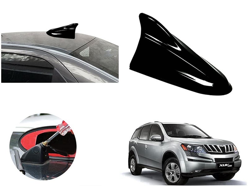 Auto Pearl Shark Fin Antenna Universal Replacement Car Antenna Roof Aerial ABS Material Waterproof Rubber Ring AM FM Radio Signal Compatiable with - XUV 500 (Color Black) - Image 1