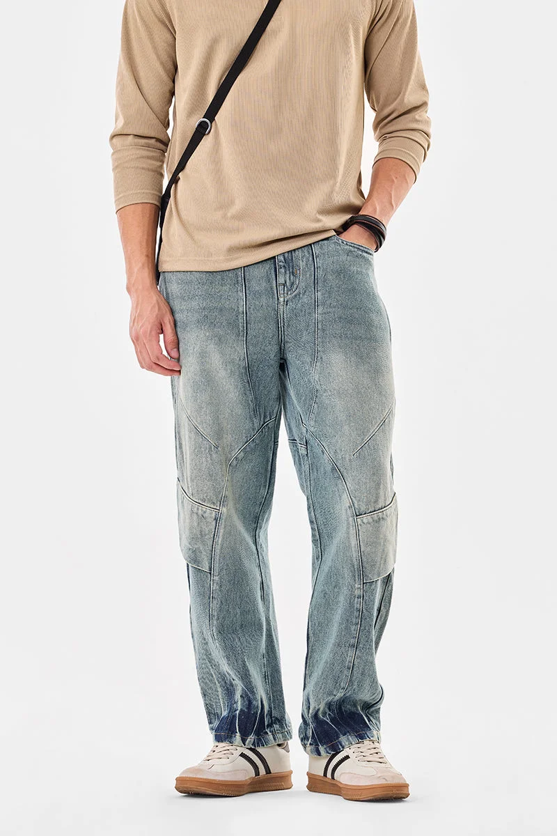 SNITCH Relaxed Fit Washed Cargo Jeans