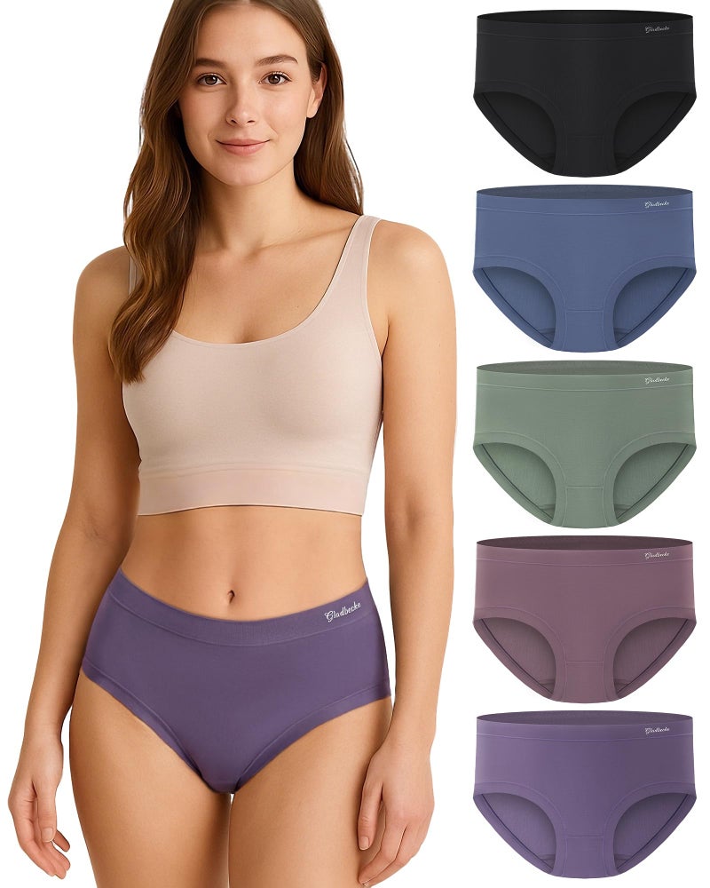 Gladbecke Womens Underwear Bamboo Rayon High Waisted Full Coverage Panties Soft Breathable Stretchy Comfort Briefs 5 Pack,M - Image 2