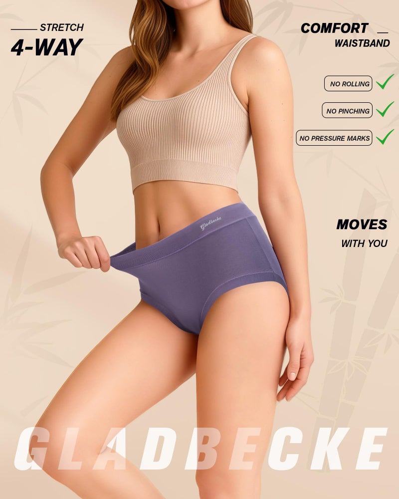 Gladbecke Womens Underwear Bamboo Rayon High Waisted Full Coverage Panties Soft Breathable Stretchy Comfort Briefs 5 Pack,M - Image 3