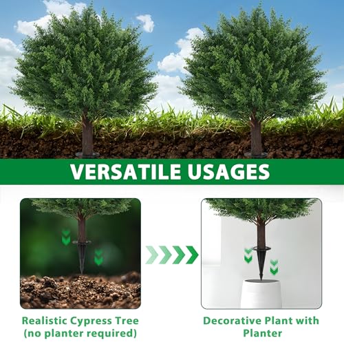 Grooy Artificial Cypress Topiary Tree with Ground Spike, Set of 2 Artificial Shrub Bushes, Fake Evergreen Tree for Porch, Artificial Plants for Outdoor Planters Indoor UV Resistant - Image 4