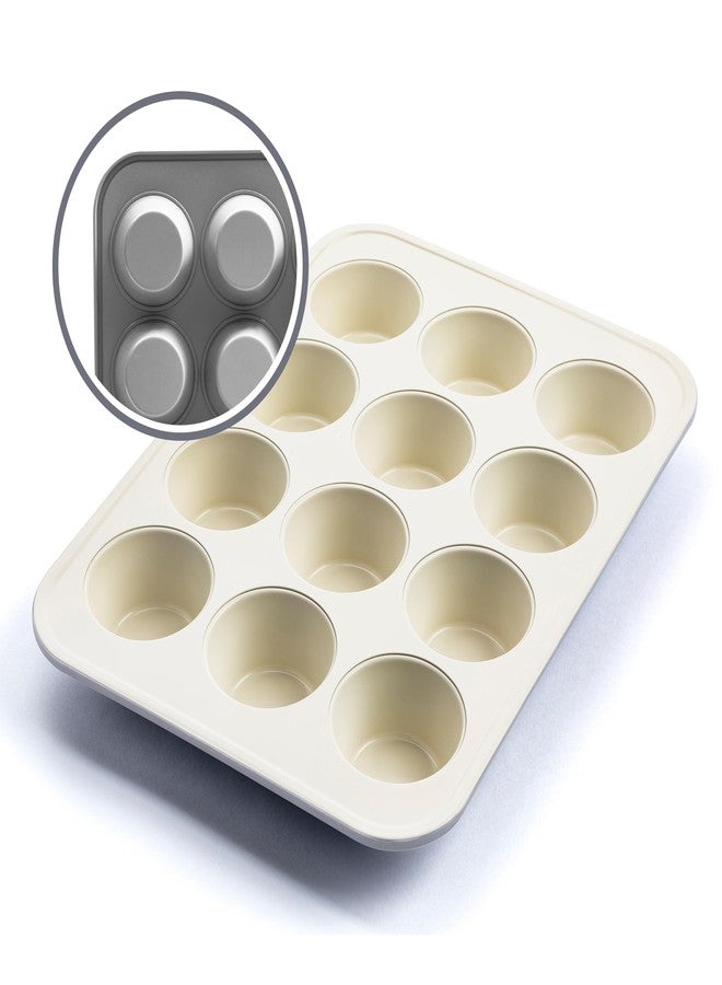 GreenLife 12-Cup Muffin Pan, Healthy Ceramic Nonstick Bakeware, PFOA & PFAS-Free Cupcake Sheet, Durable Baking Tray, Versatile Kitchen Essentials, Easy Clean Muffin Mold, Nonstick Baking Pan, Gray