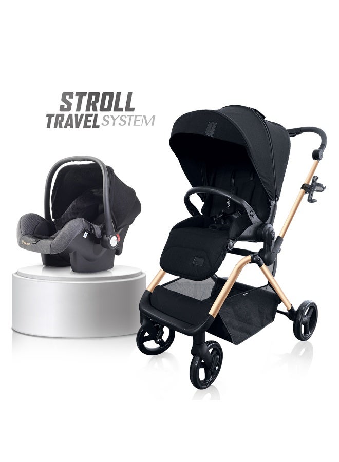 Teknum STROLL-1 Travel System w/Reversible Stroller and Baby Car Seat - Gold - Image 3