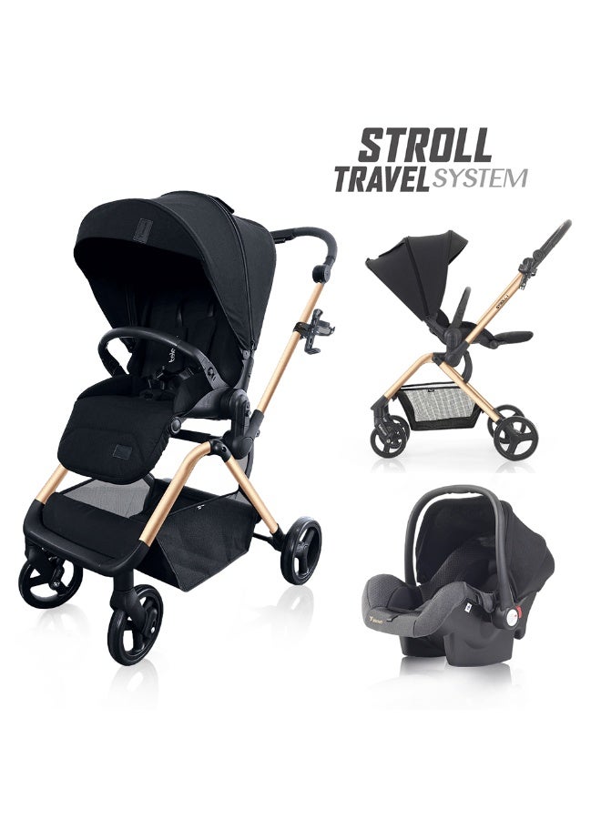 Teknum STROLL-1 Travel System w/Reversible Stroller and Baby Car Seat - Gold - Image 1