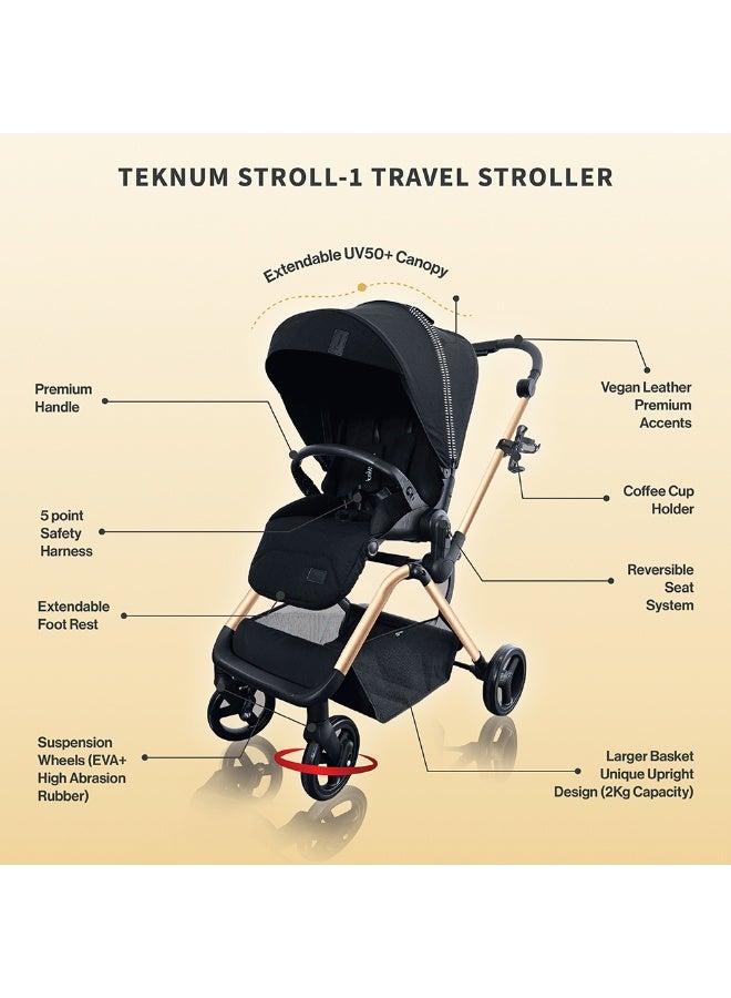 Teknum STROLL-1 Travel System w/Reversible Stroller and Baby Car Seat - Gold - Image 5