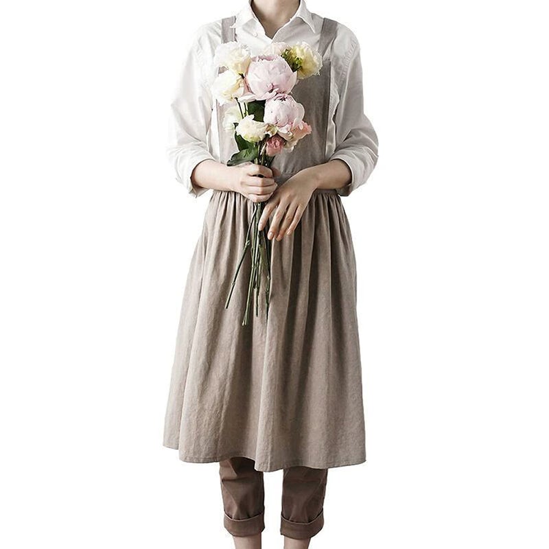 SFZXTINP Cotton and linen Kitchen Cooking Aprons Dress for Women with Pockets Cute for Baking Painting Gardening Cleaning