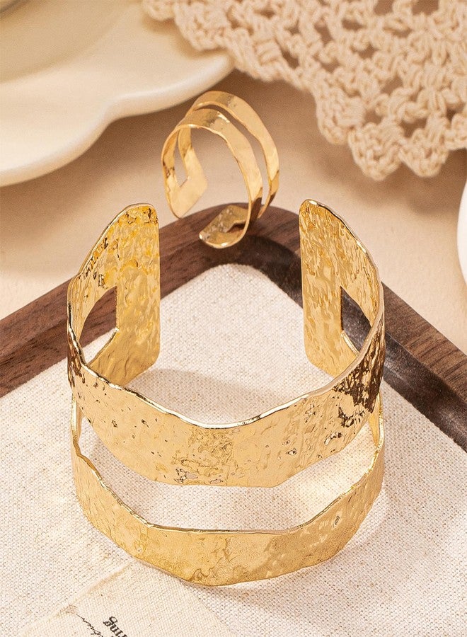 Hoheng Gold Cuff Bracelet Gold Bracelets for Women Chunky Gold Arm Cuff Bracelets Chunky Rings Punk Jewelry Birthday Gifts - Image 5