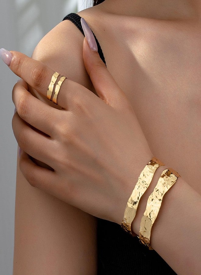 Hoheng Gold Cuff Bracelet Gold Bracelets for Women Chunky Gold Arm Cuff Bracelets Chunky Rings Punk Jewelry Birthday Gifts - Image 2