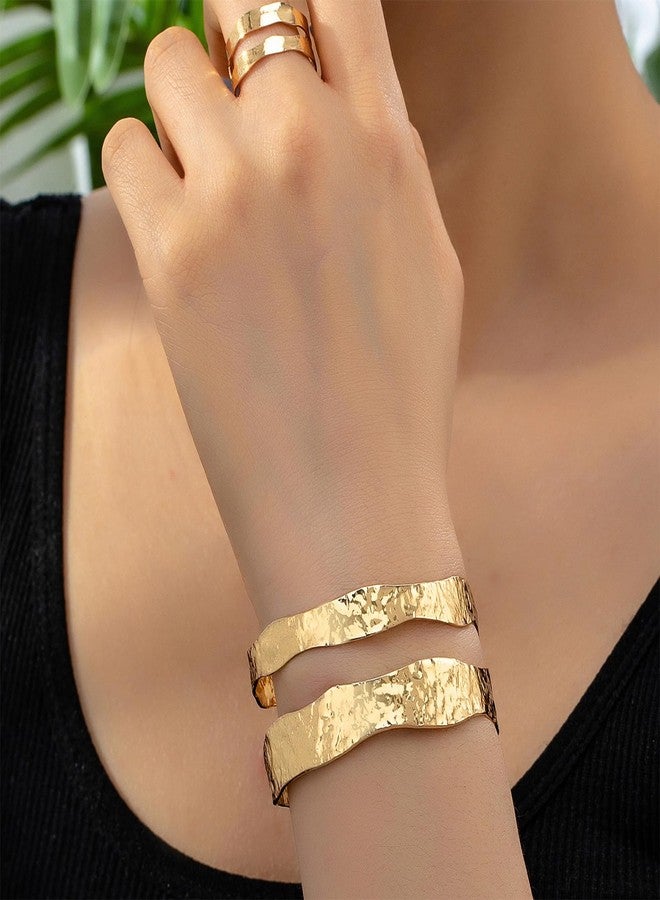 Hoheng Gold Cuff Bracelet Gold Bracelets for Women Chunky Gold Arm Cuff Bracelets Chunky Rings Punk Jewelry Birthday Gifts - Image 3