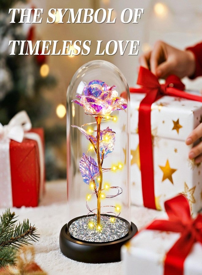 Childom Christmas Women Gifts for Her,Birthday Gifts for Women,Crystal Light Up Rose in A Glass Dome with Sparkling Base,Sweet Colorful Flowers Christmas Rose Gifts for Mom Wife Grandma Anniversary Valentines - Image 2