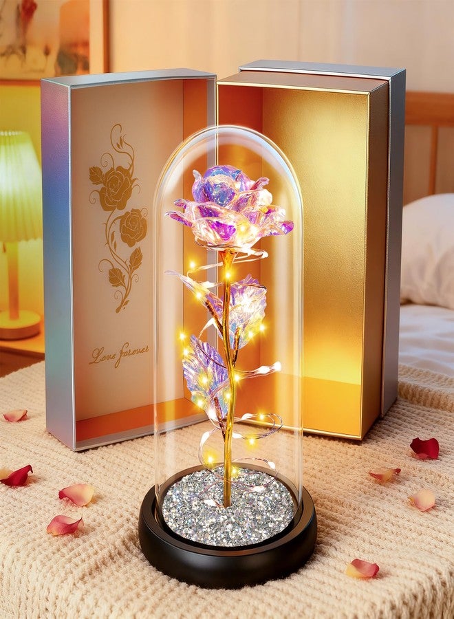 Childom Christmas Women Gifts for Her,Birthday Gifts for Women,Crystal Light Up Rose in A Glass Dome with Sparkling Base,Sweet Colorful Flowers Christmas Rose Gifts for Mom Wife Grandma Anniversary Valentines - Image 1
