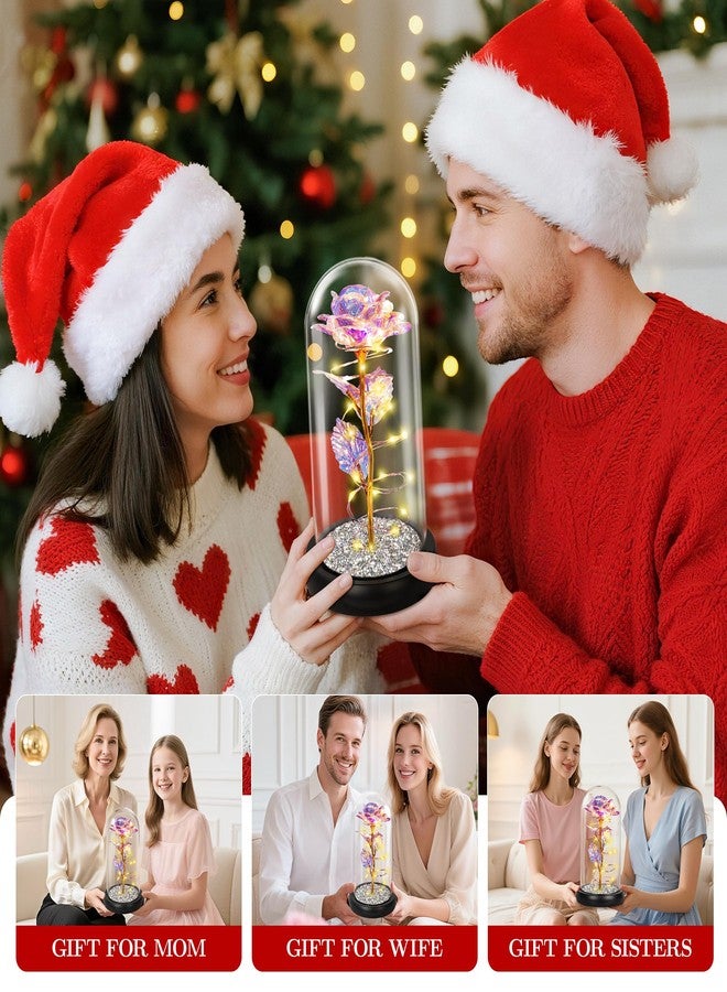 Childom Christmas Women Gifts for Her,Birthday Gifts for Women,Crystal Light Up Rose in A Glass Dome with Sparkling Base,Sweet Colorful Flowers Christmas Rose Gifts for Mom Wife Grandma Anniversary Valentines - Image 3