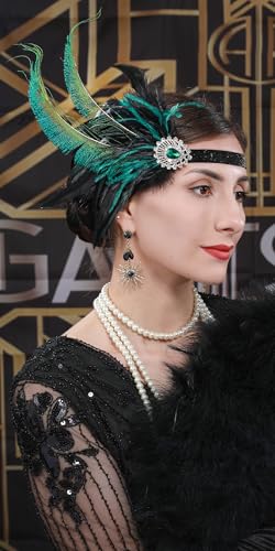 Cizoe 1920s Gatsby Accessories Set for Women Flapper Headband 20s Headpiece Necklace Gloves(set8) - Image 2