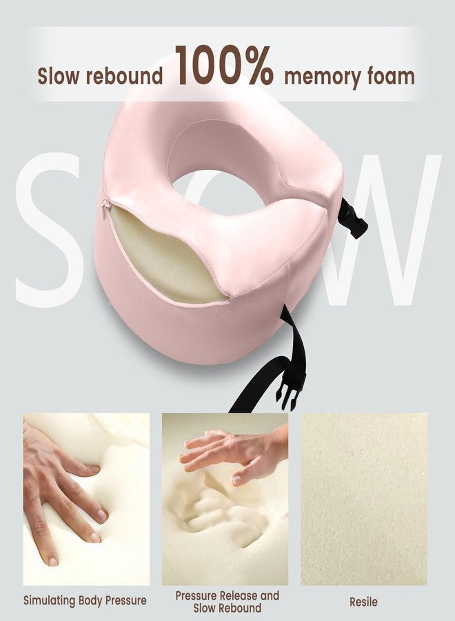 THXSILK 100% Mulberry Silk Neck Pillow for Traveling, Pure Memory Foam Travel Pillow for airplanes, Travel Neck Pillow for Sleeping, Head and Neck Support, neck pillow with Storage Bag (Charming Pink) - Image 4