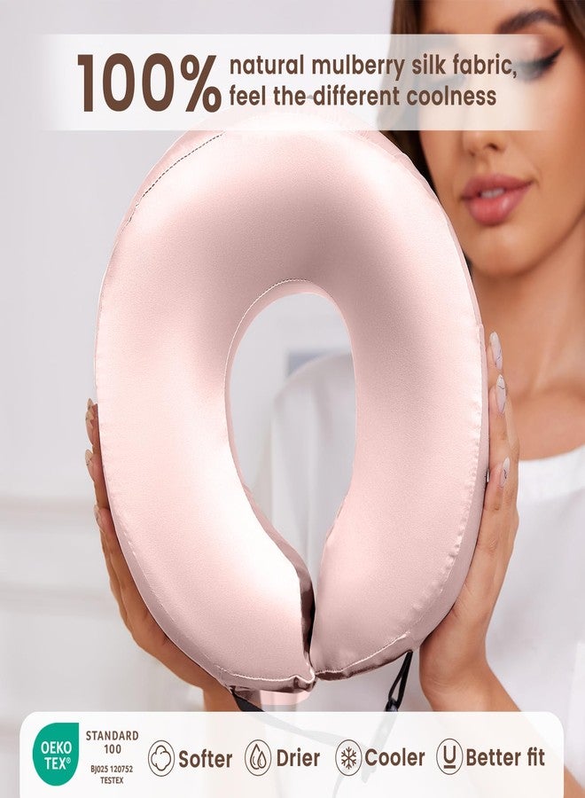 THXSILK 100% Mulberry Silk Neck Pillow for Traveling, Pure Memory Foam Travel Pillow for airplanes, Travel Neck Pillow for Sleeping, Head and Neck Support, neck pillow with Storage Bag (Charming Pink) - Image 3