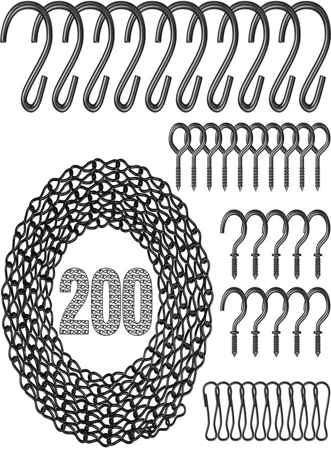 سلسلة تعليق سلال غاريني، سلسلة معدنية سوداء بطول 200 بوصة مزودة بخطافات على شكل حرف S لتعليق النباتات والصور والفوانيس واللوحات الإعلانية وأحواض الزهور - Image 1