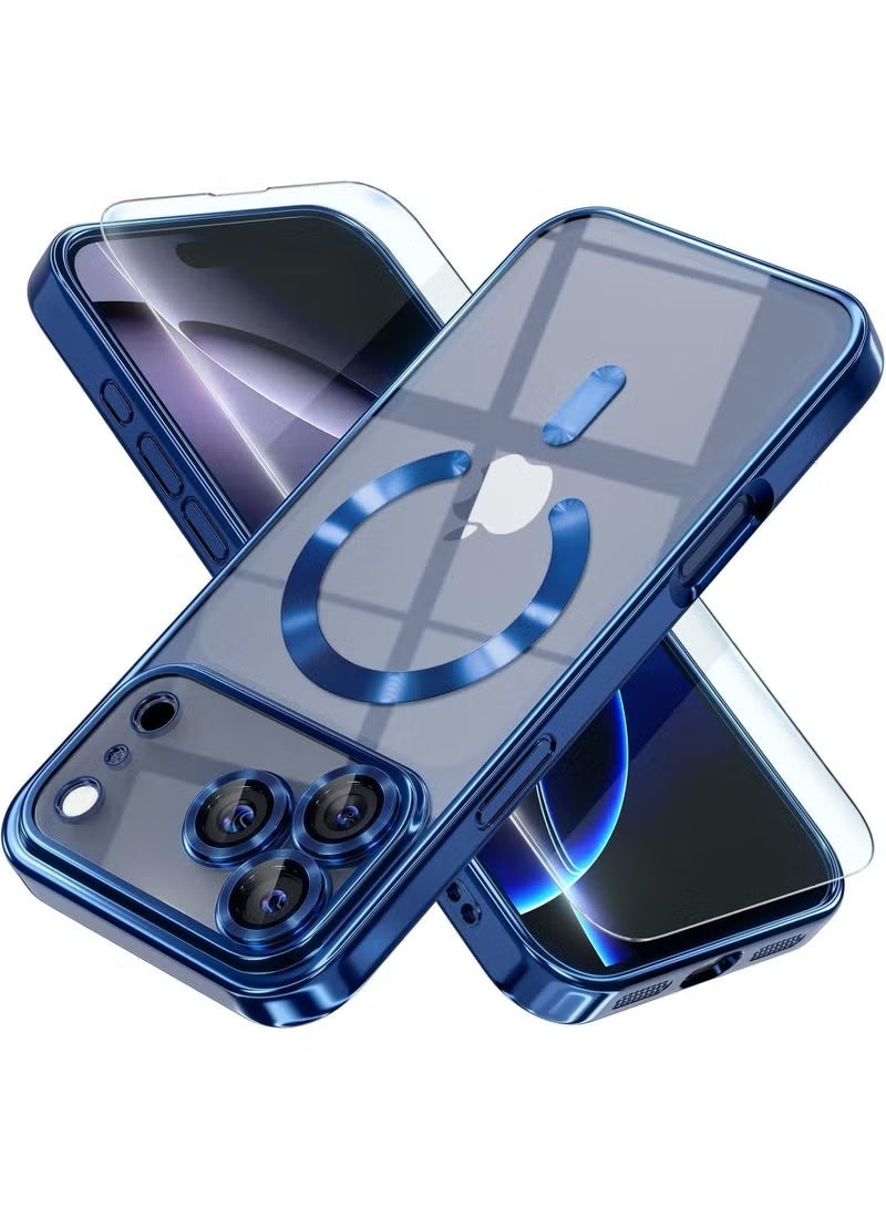 أوميكسبرو جراب iPhone 17 Pro Max مع واقي شاشة، [حماية كاملة للكاميرا] [متوافق مع MagSafe] جراب iPhone 17 Pro Max مغناطيسي شفاف رفيع، أزرق - Image 1