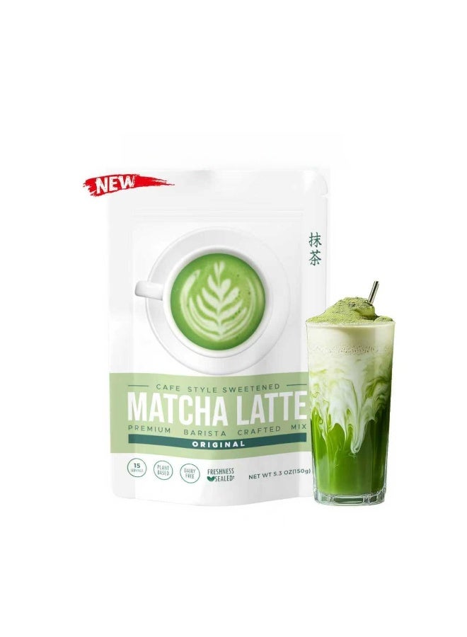 Original Matcha Latte Mix - Cafe Style Sweetened Premium Barista Crafted Matcha Powder, Plant Based, Dairy Free, Antioxidant Rich, 15 Servings (5.3oz/150g) - Image 1