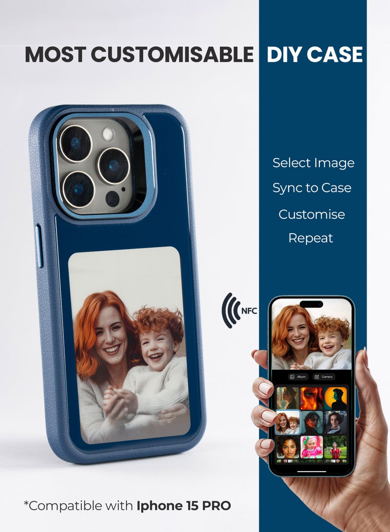 AI Vista iPhone 15 Pro – Blue Smart Case with NFC, E-Ink Back Display, DIY Image - Image 1