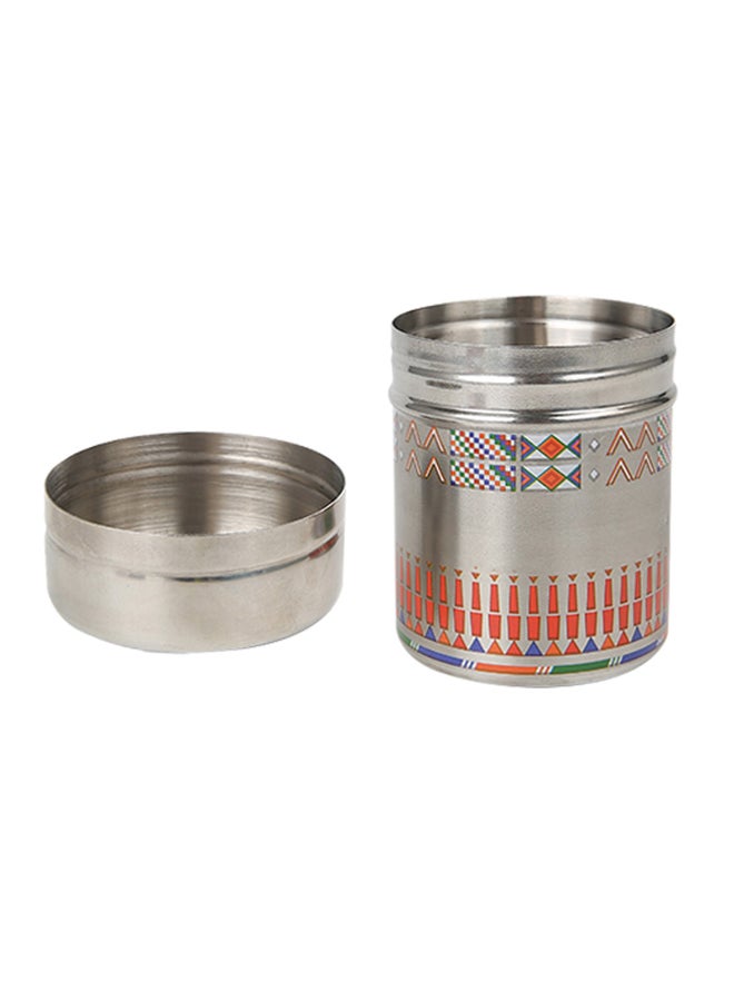 AL SANIDI Al-Qatt Al-Asiri Steel Spices Storage Tea coffee and sugar storage for trips Silver Size 7*9.5 Cm - Image 3