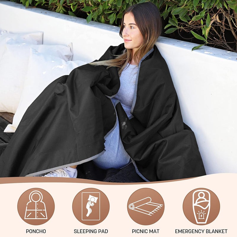 Tirrinia Waterproof Outdoor Blanket with Sherpa Lining, Windproof Triple Layers Warm Comfy Foldable for Camping Stadium, Sports, Picnic, Grass, Concerts, Pet, 59''X 80'' - Machine Washable - Image 2