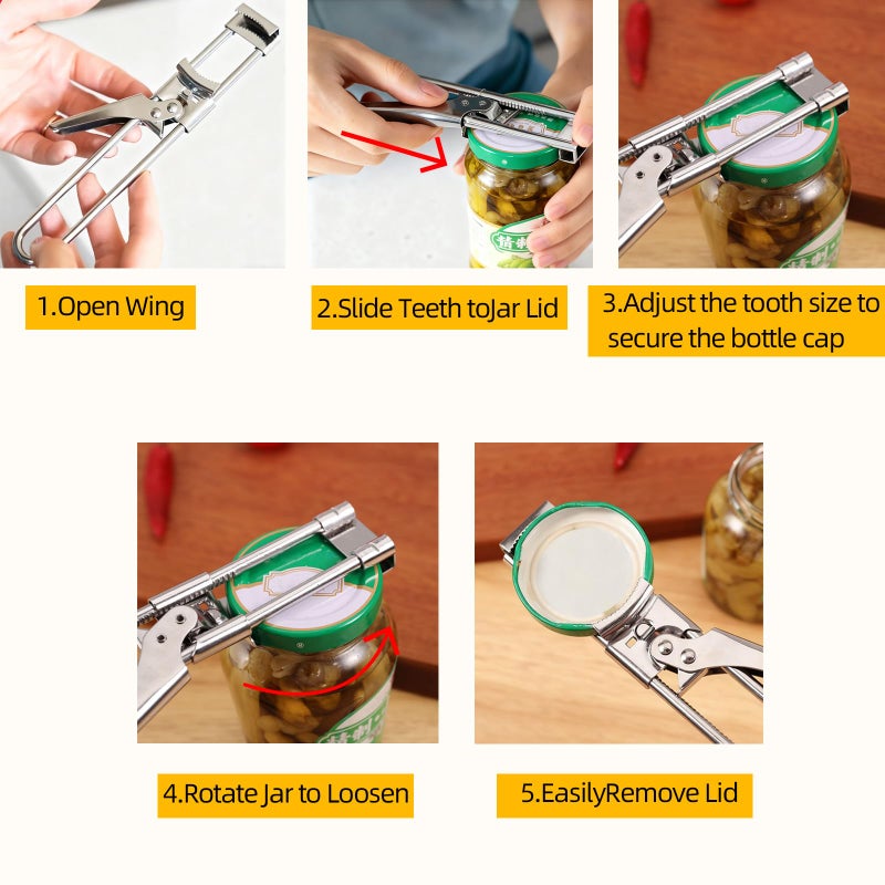 GZLT 2 Pack Adjustable Stainless Steel Jar Opener, Easy Grip Manual Bottle & Tight Lid Opener for Elderly, Arthritis, Women and Children - Image 5