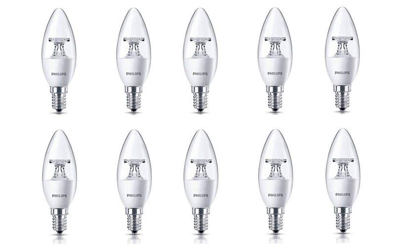 PHILIPS E14 Clear Candle 400-Lumen Decorative Wall Lights (4W, Warm White, Pack of 10) - Image 1