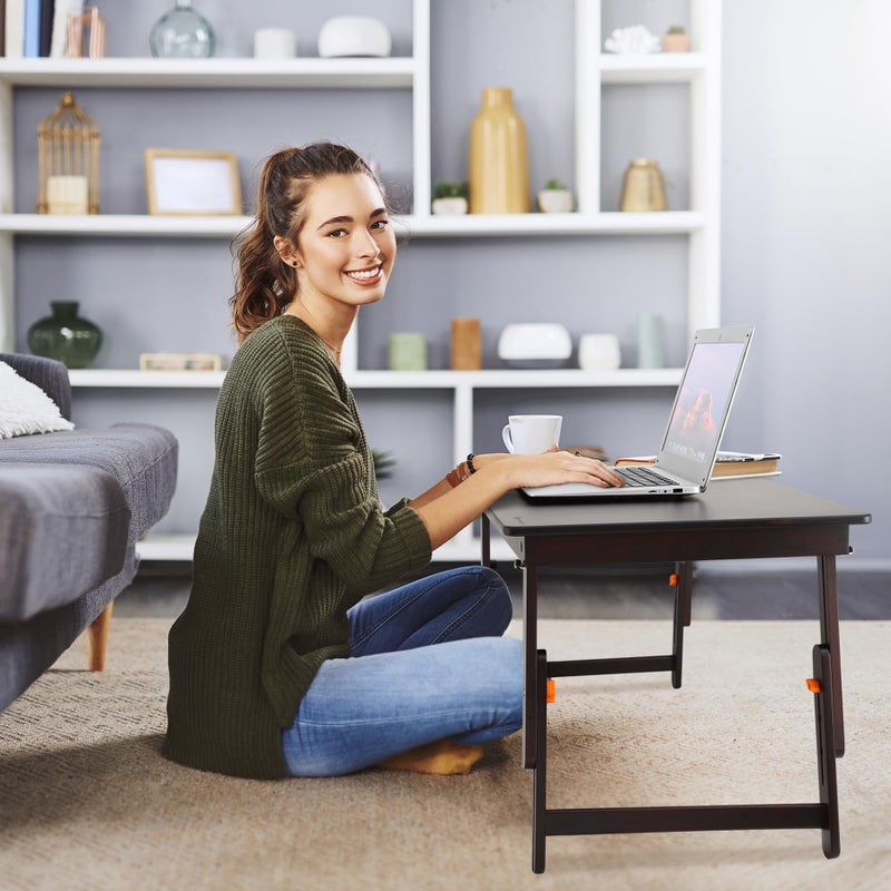 Nnewvante Large Size Floor Desk, Folding Low Coffee Table, No Assembly Required, Adjustable Floor Table for Breakfast Gaming Writing 33.5"x17.7" Black Walnut - Image 2