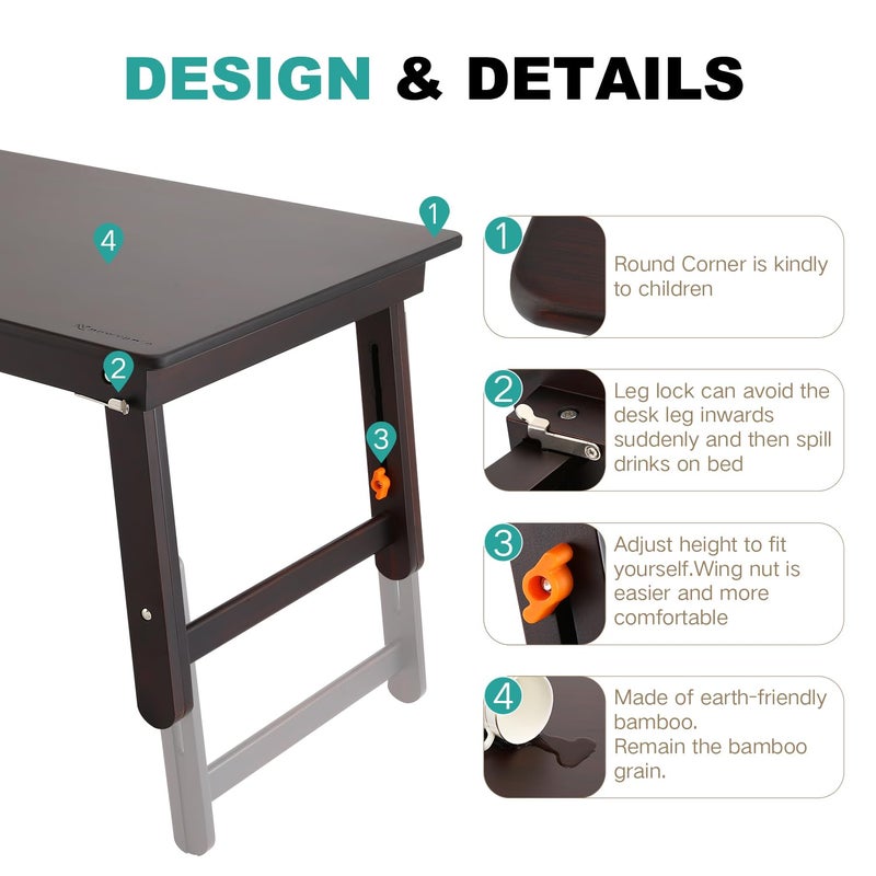 Nnewvante Large Size Floor Desk, Folding Low Coffee Table, No Assembly Required, Adjustable Floor Table for Breakfast Gaming Writing 33.5"x17.7" Black Walnut - Image 5