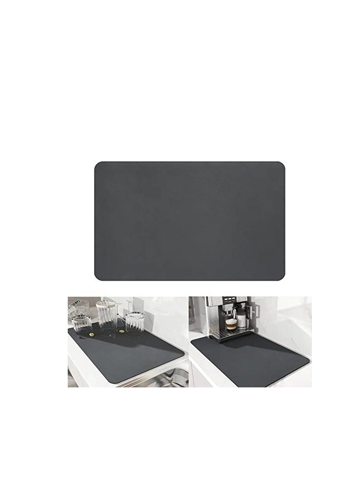 Raxoom Dish Drying Diatomaceous Earth Mat  Absorbent Drip Protector Drainer  Coffee Bar Pad  Sink Draining Board Mat (24 15.75 inch) for Kitchen  Bathroom Toilet Counter Top  Dark Grey - Image 1