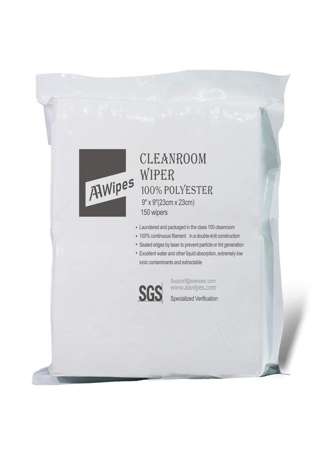 AAWipes Cleanroom Cloth Wipes 9"x9" (Bag of 150 Pcs) Double Knit 100% Polyester Wipers Lint Free Cloths with Ultra-fine Filaments, Laser Sealed Edge, Class 100 Cloths, Ultra-soft Wipes CP14009 - Image 1