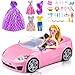 TQRAZ 76 Pcs Doll Convertible Car PlaysetIncluded 115 in DollCarPrincess DressesFashion DressesCasual ClothingSwimsuitsBagsShoesDoll PlaysetDoll Dress up Toys for Girls Kids Toddlers Gifts - Image 3