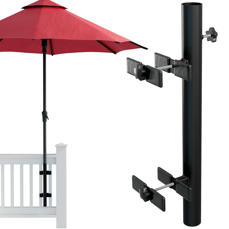 LOVE YOUR DECK Patio Umbrella Holder Easy Installation Space Saving Umbrella Holder Design Outdoor Umbrella Base and Mount Attaches to Railing Maximizing Outdoor Patio Space and Shade Black