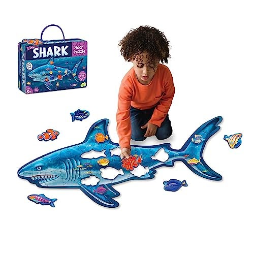 Peaceable Kingdom Shiny Shark Floor Puzzle 53Piece Giant Floor Puzzle for Kids Ages 5 up FunShaped Puzzle Pieces Great for Classrooms - Image 1