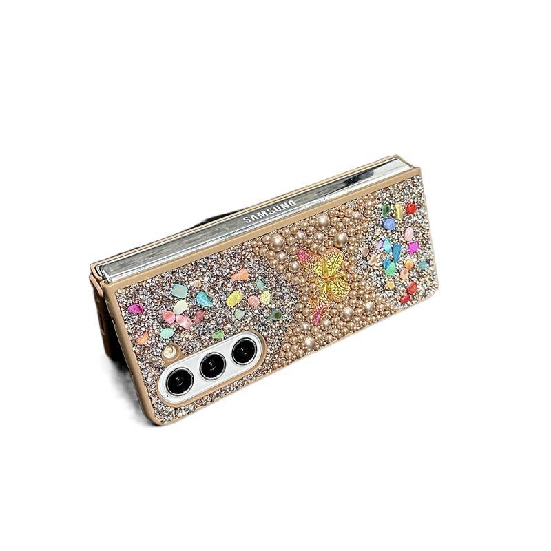 Drop Protection Acrylic for Samsung Galaxy Z Fold 6 with Pearl Butterfly Diamond and Sparkling Rhinestone in Pink - Image 4