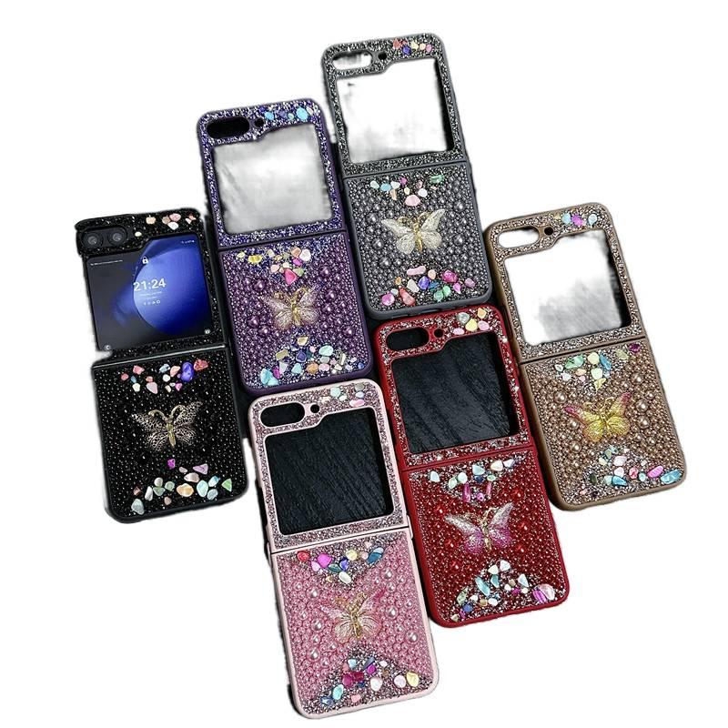 Drop Protection Acrylic for Samsung Galaxy Z Fold 6 with Pearl Butterfly Diamond and Sparkling Rhinestone in Pink - Image 3