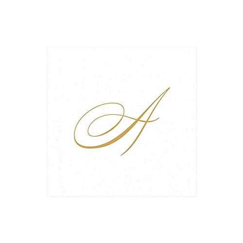 Caspari White Pearl Paper Linen Cocktail Napkins, Monogram Initial A, Pack of 30 - Image 1