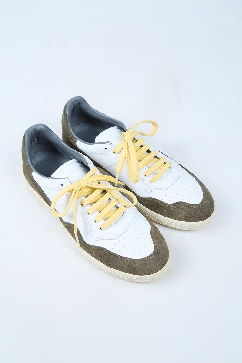 Krahe Artemis Men's Genuine Leather Hand-Painted Sneakers with Laces and Two Spare Laces, White-Khaki - Image 2
