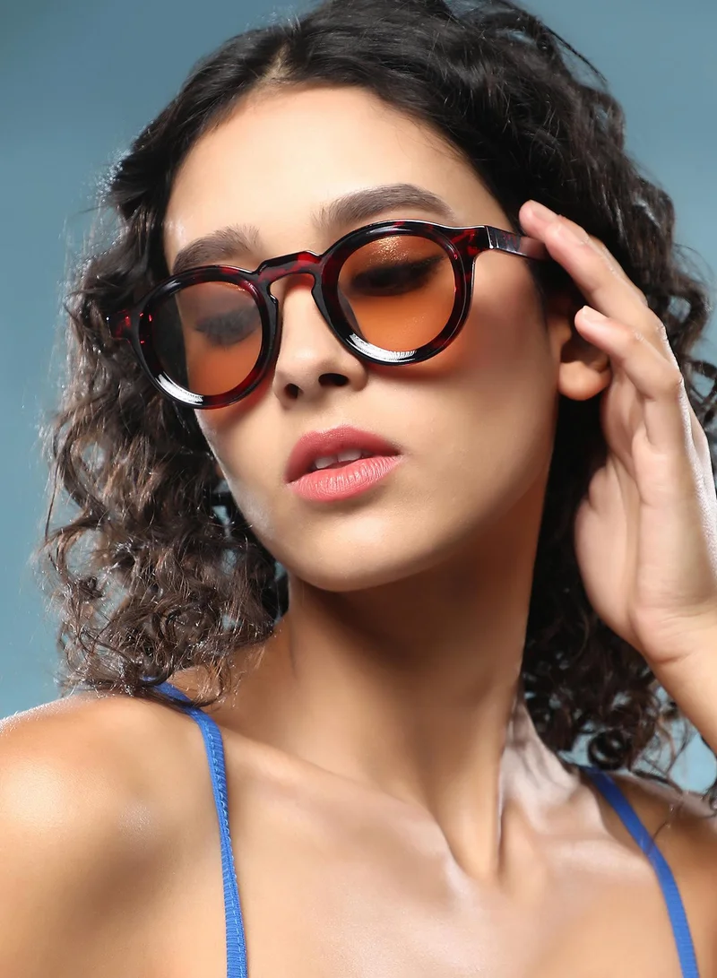 صوص هاوت نظارة شمسية بإطار دائري كامل الحواف مع حماية من الأشعة الشمسية للنساء