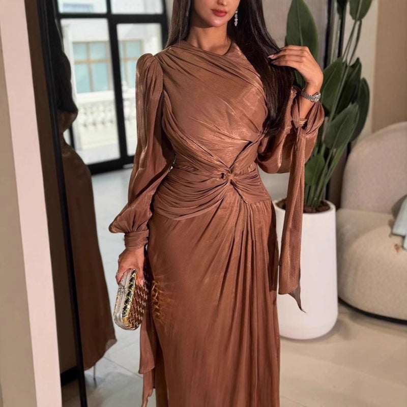 2024 Europe, America And The Middle East Women'S Independent Station Pleated Streamer Sparkling Evening Dress - Image 1