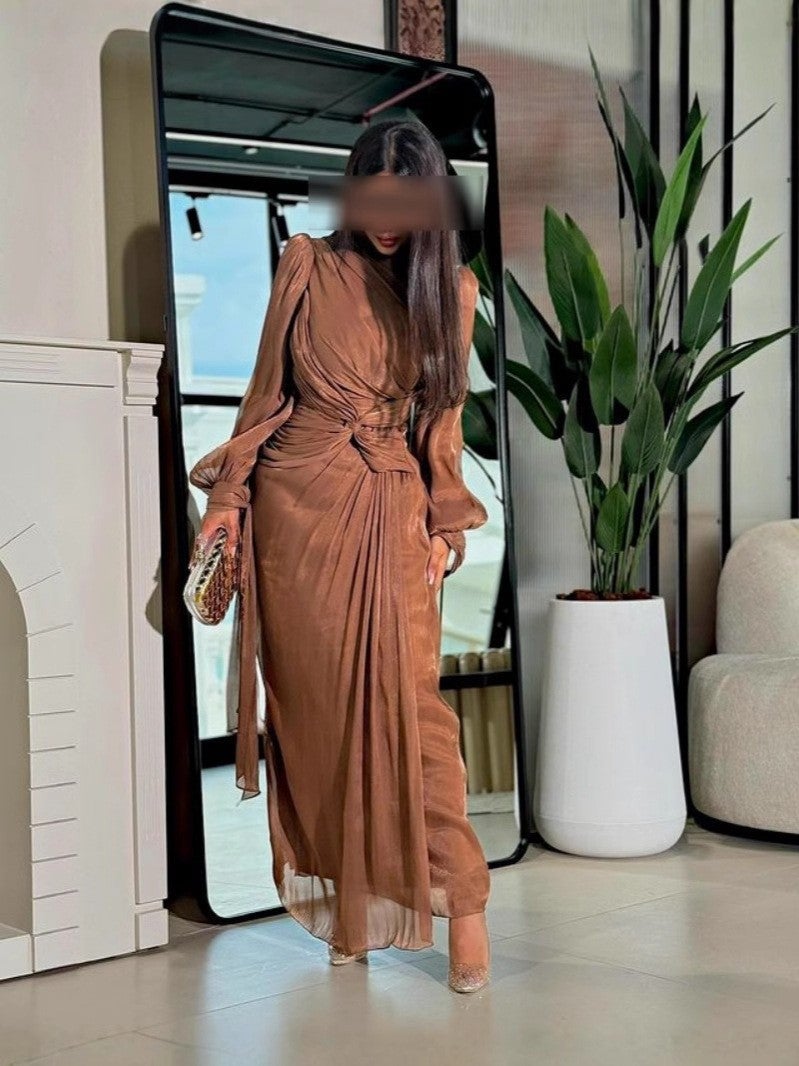 2024 Europe, America And The Middle East Women'S Independent Station Pleated Streamer Sparkling Evening Dress - Image 5