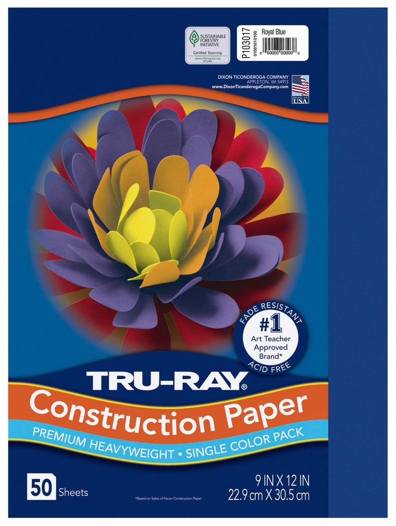 TruRay Heavyweight Construction Paper Royal Blue 9 x 12 50 Sheets PAC103017 1 Count Pack of 1