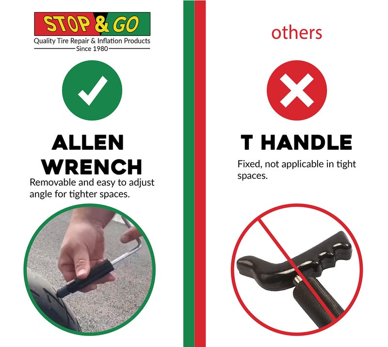 Stop & Go مجموعة إصلاح إطارات بدون أنابيب 6000 من ستوب آند غو 24 قطعة ومضخة هواء للإطارات المثقوبة على الدراجات النارية، السكوترات، ATV، UTV، عربات الجولف، والجزازات (15 سدادة) - Image 3
