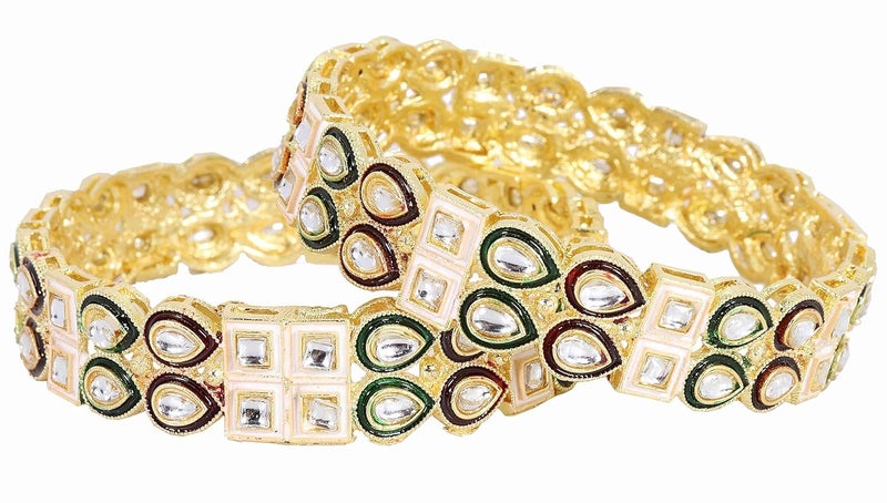NMII Traditional Kundan Stone Work Metal Bangles For Women & Girls | Mirror Bangles | Bangles For Women Wedding, Party, Festival, Function | Women's Fashion Jewellery- Set of 2 Kada - Image 2